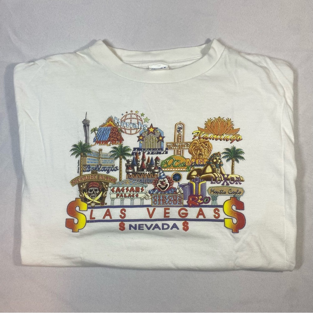Vintage 90's Las Vegas Shirt • Size XL  • Graphic Tee White Tourist Casino Rare